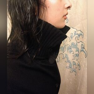 NWT 100% Cashmere Black Kiton Coat with Funnel Neck Custom Made in Italy